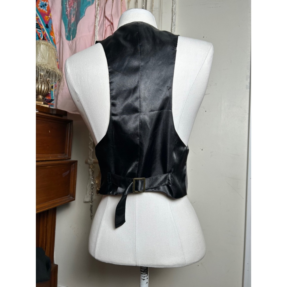 Y2K Charlotte Russe Grey Pinstripe Cropped Tuxedo Vest Small 2000s Indie Office - Picture 3 of 5
